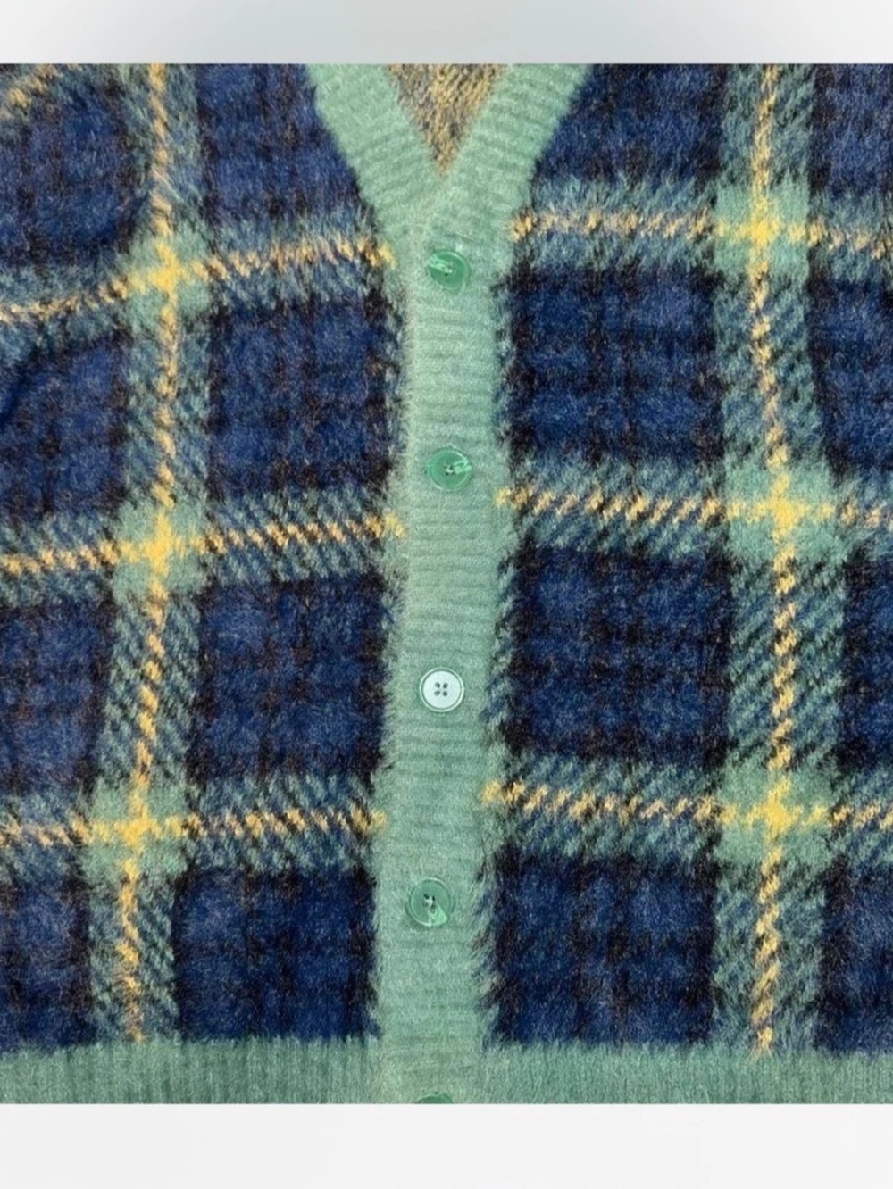 Plaid Cardigan in Blue & Green Like New - Picture 3 of 4